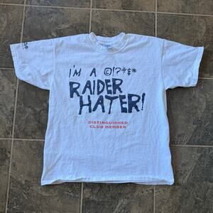 Vintage 2000's Denver Broncos I'm a Raider Hater White Radio Tee Shirt Sz Large